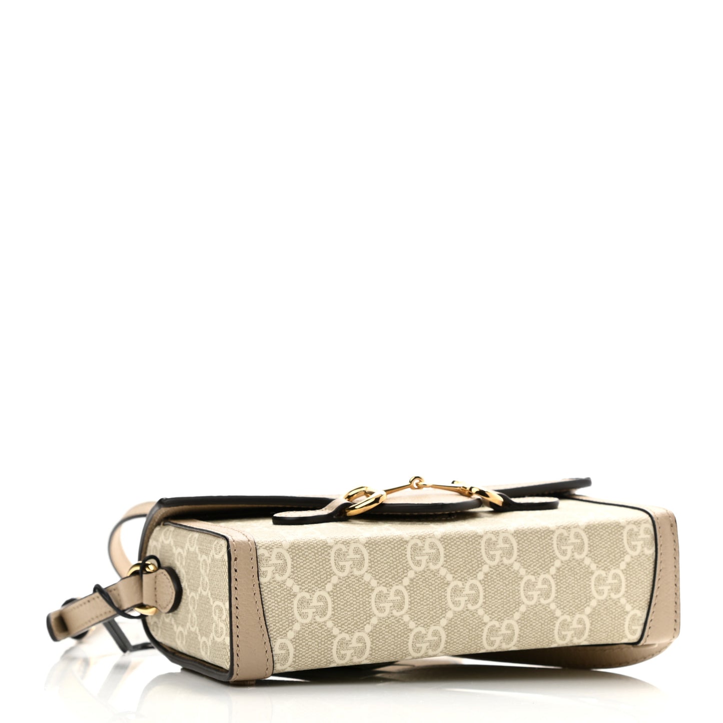 GG Supreme Monogram Textured Dollar Calfskin Mini Horsebit 1955 Shoulder Bag Beige Mystic White Oatmeal