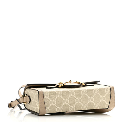 Gucci GG Supreme Monogram Textured Dollar Calfskin Mini Horsebit 1955 Shoulder Bag Beige Mystic White Oatmeal 4 of 9