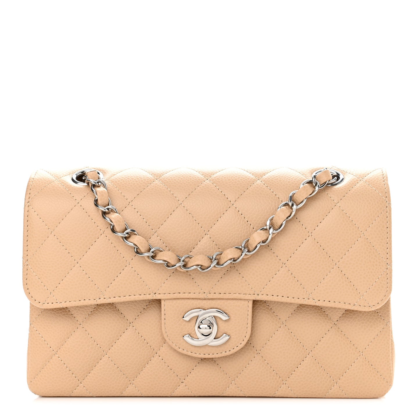 Caviar Quilted Small Double Flap Beige