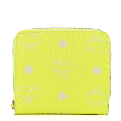 MCM Visetos Mini Zip Around Wallet Neon Yellow 1 of 7