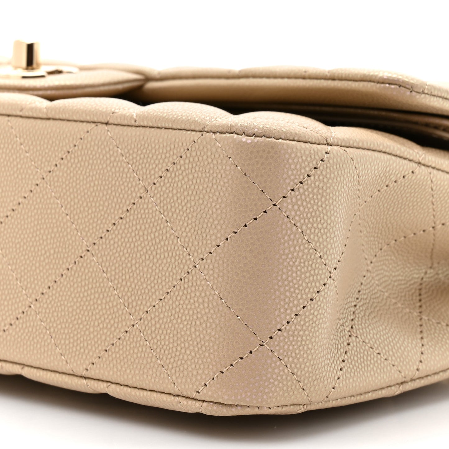 Iridescent Caviar Quilted Medium Double Flap Dark Beige