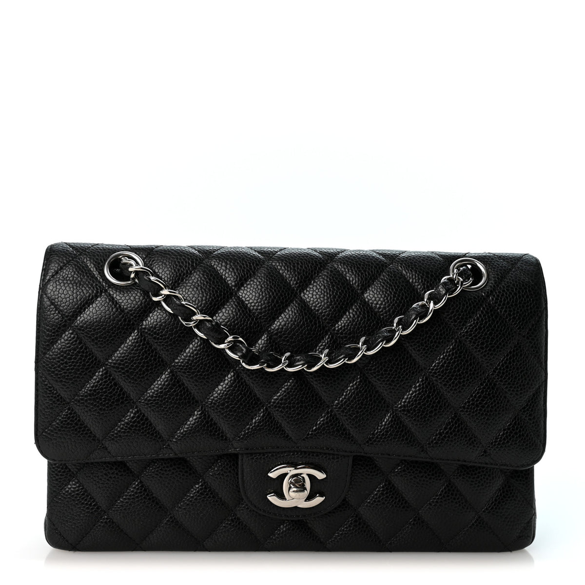 Caviar Quilted Medium Double Flap Black