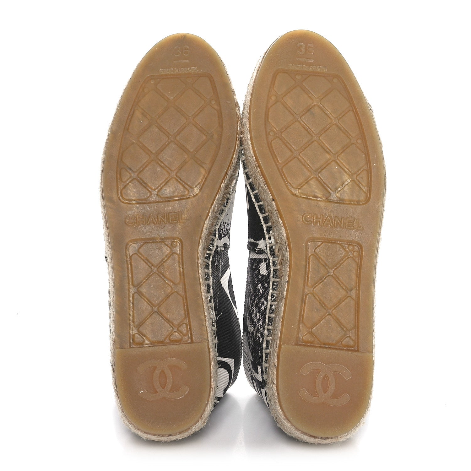 Chanel Printed Canvas Grosgrain 31 Rue Cambon Espadrilles 36 Black White 6 of 9