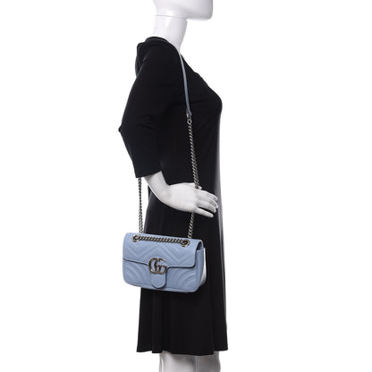 Gucci Calfskin Matelasse Mini GG Marmont Shoulder Bag Porcelain Light Blue 2 of 10