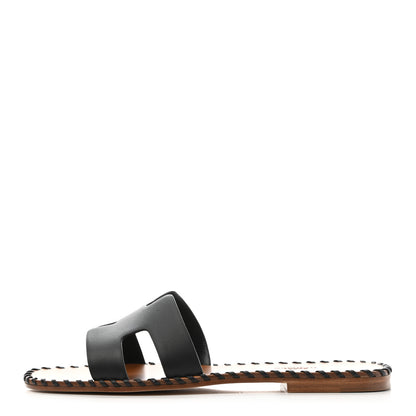 Hermes Box Calfskin Braided Oran Sandals 38 Black 1 of 9