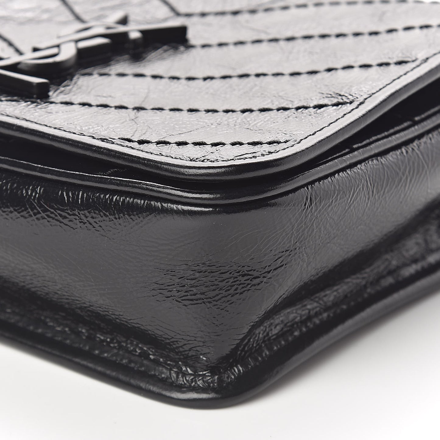 Crinkled Calfskin Matelasse Monogram Niki Chain Wallet Black
