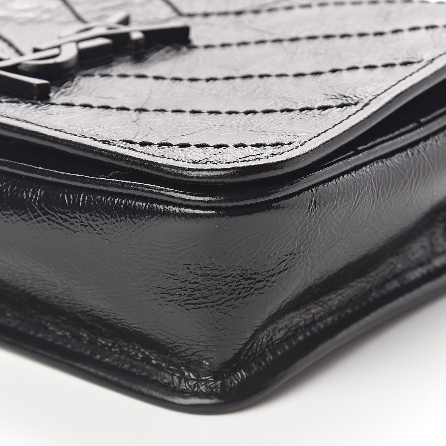 Saint Laurent Crinkled Calfskin Matelasse Monogram Niki Chain Wallet Black 9 of 10