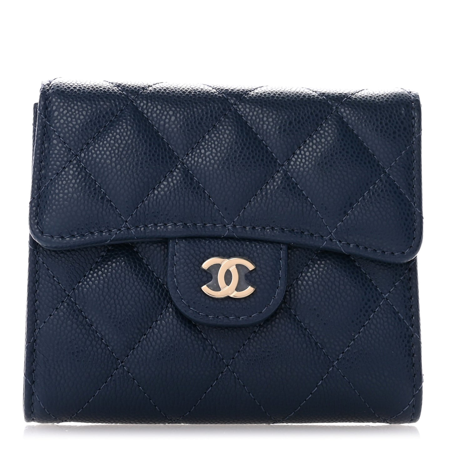 Caviar Quilted Compact Flap Wallet Navy