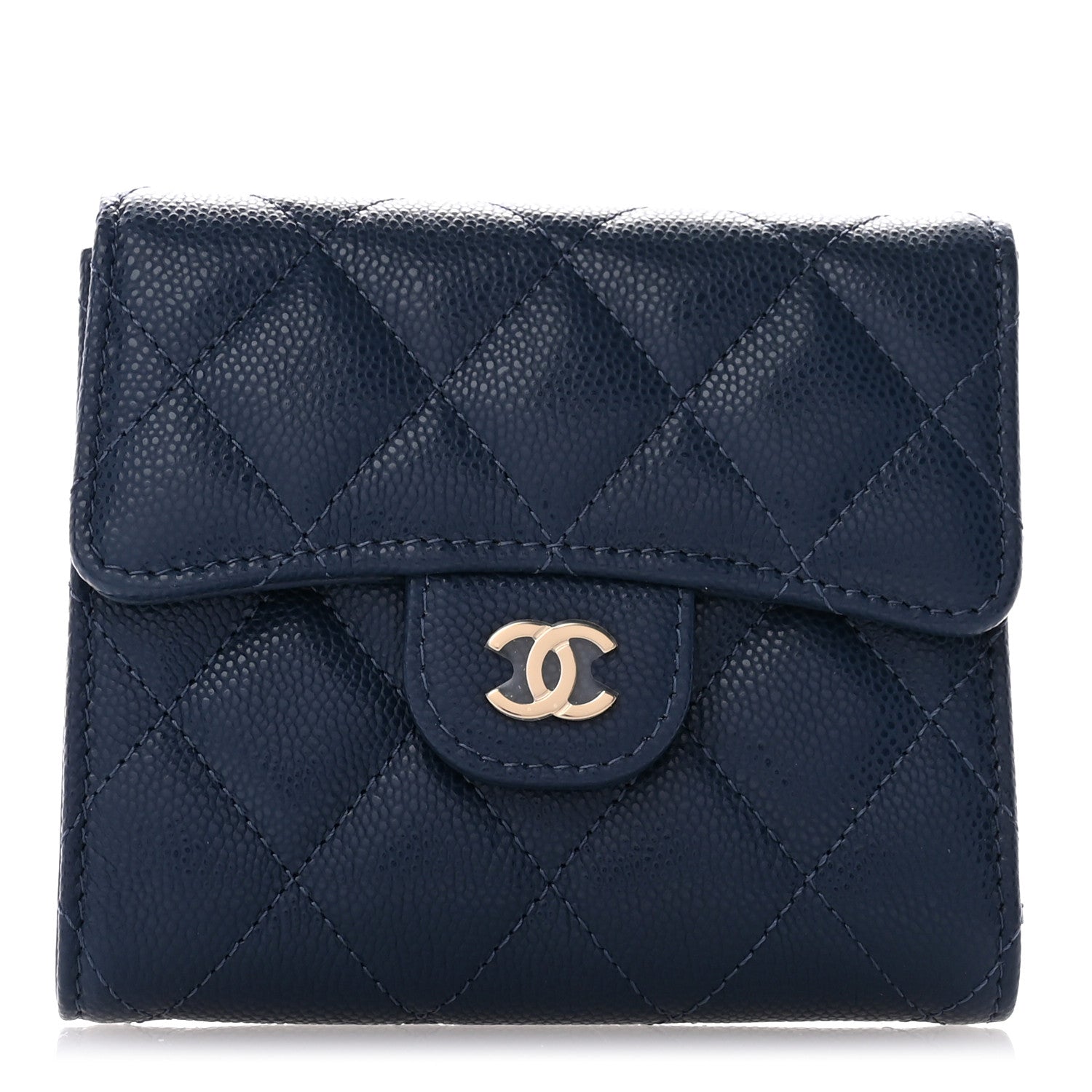 Chanel Caviar Quilted Compact Flap Wallet Navy 1 of 9