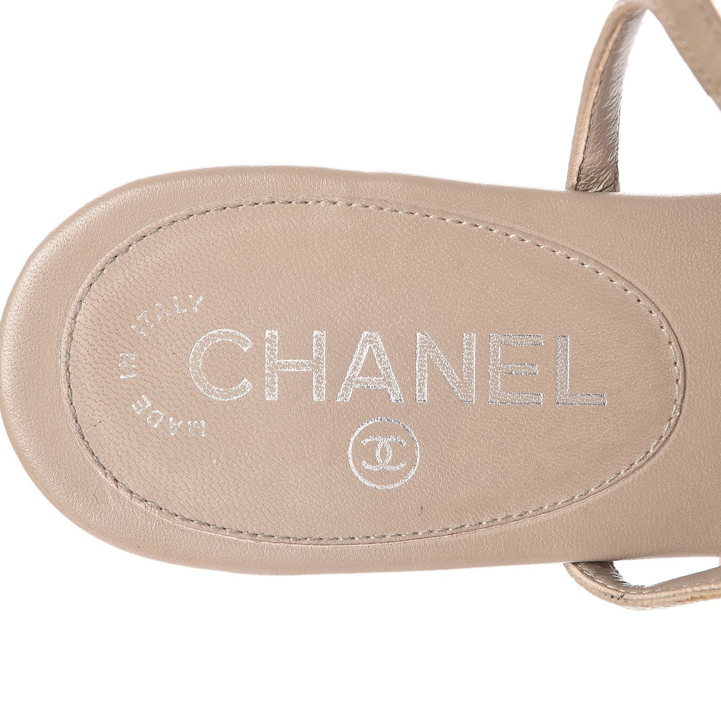 Lambskin Crystal CC Thong Sandals 38 Taupe