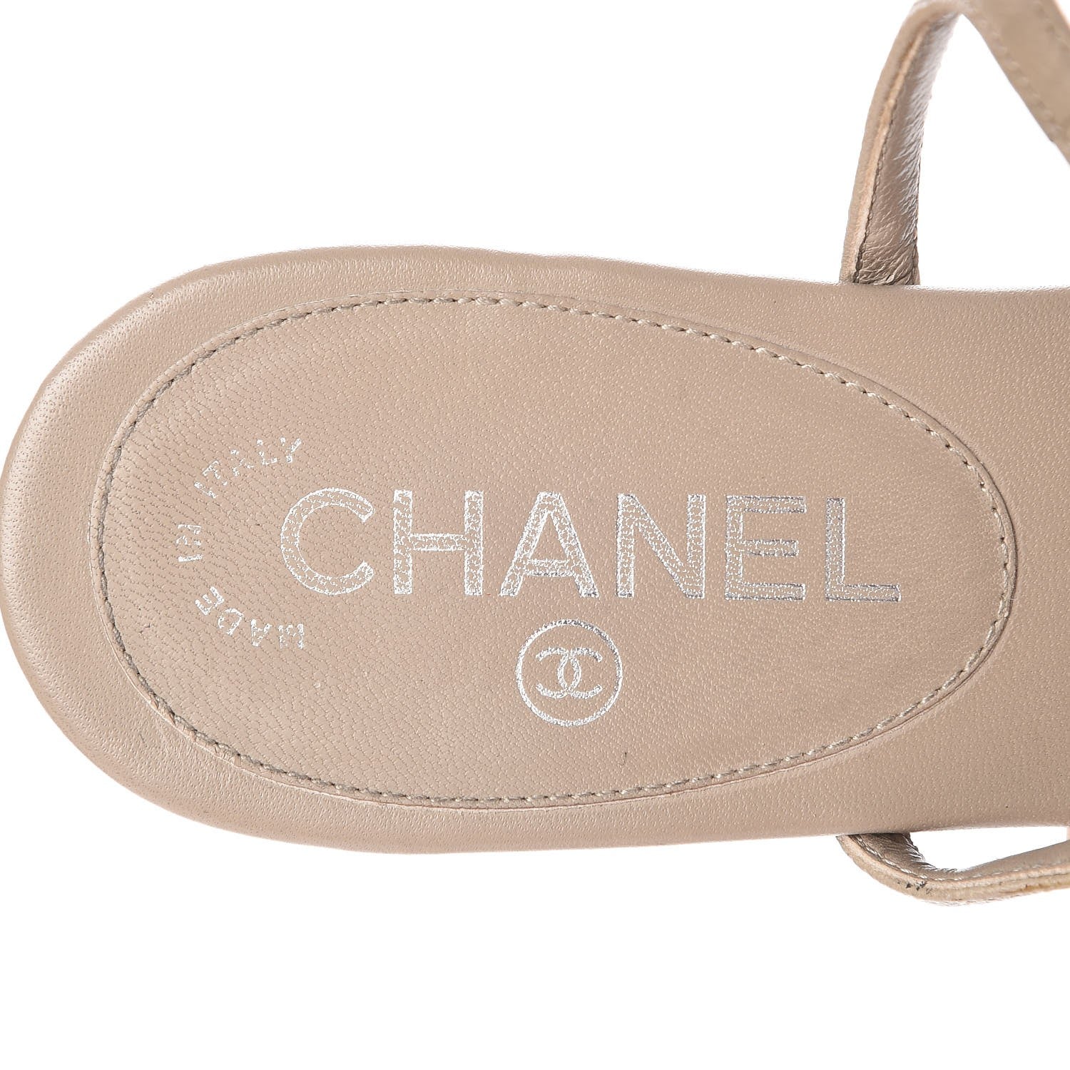 Chanel Lambskin Crystal CC Thong Sandals 38 Taupe 9 of 11
