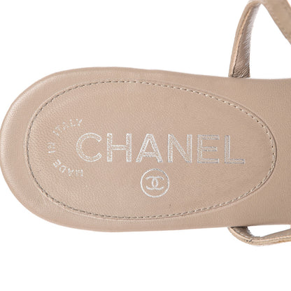 Chanel Lambskin Crystal CC Thong Sandals 38 Taupe 9 of 11