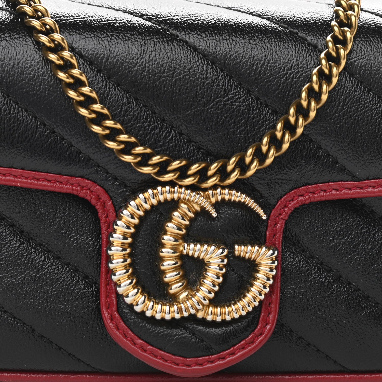 Gucci Vintage Effect Calfskin Matelasse Diagonal Super Mini Torchon GG Marmont Shoulder Bag Black Romantic Cherry 8 of 10