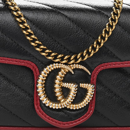 Gucci Vintage Effect Calfskin Matelasse Diagonal Super Mini Torchon GG Marmont Shoulder Bag Black Romantic Cherry 8 of 10