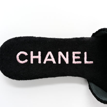 Chanel Crochet Striped Enamel Camellia Mules Sandals 36.5 Pink Black 7 of 10