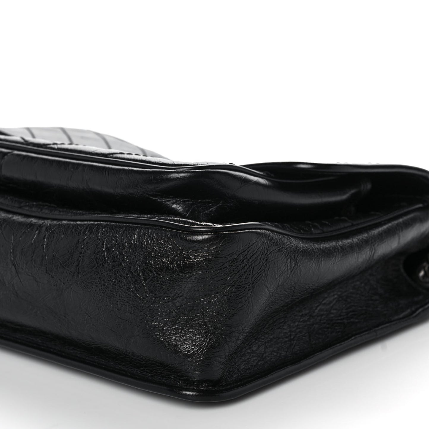 Crinkled Calfskin Matelasse Monogram Large Niki Chain Satchel Black