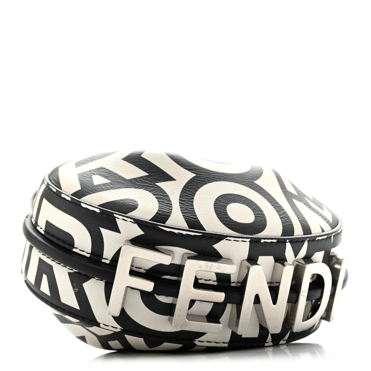 X MARC JACOBS Nappa Vitello King Logo Print Nano Fendigraphy Hobo Charm White Black
