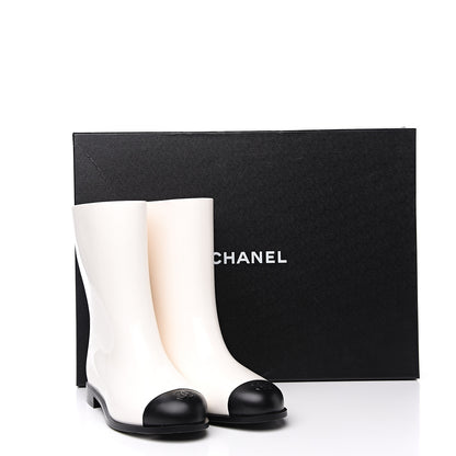 Chanel Rubber Rain Boots 38 Ivory Black 9 of 9