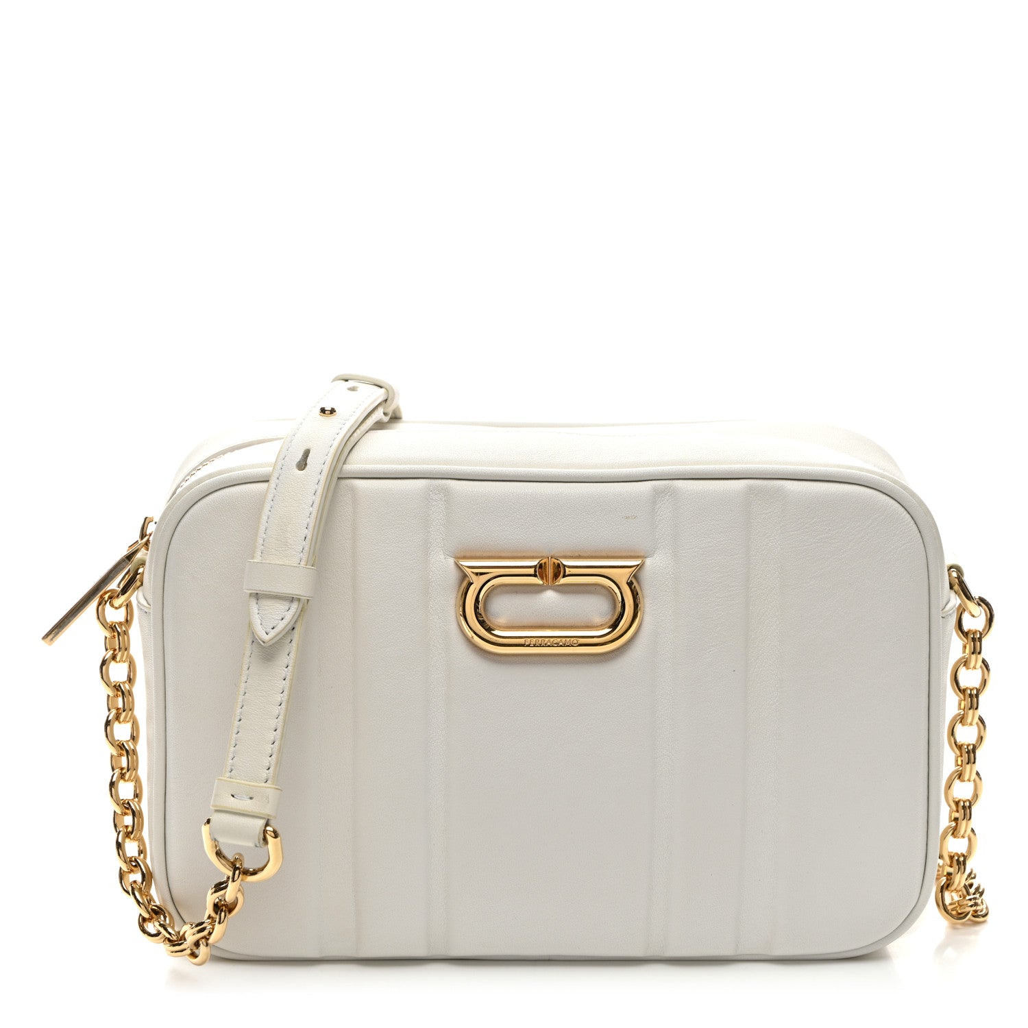 Salvatore Ferragamo Calfskin Quilted Medium Gancini Camera Case Optic White 1 of 9