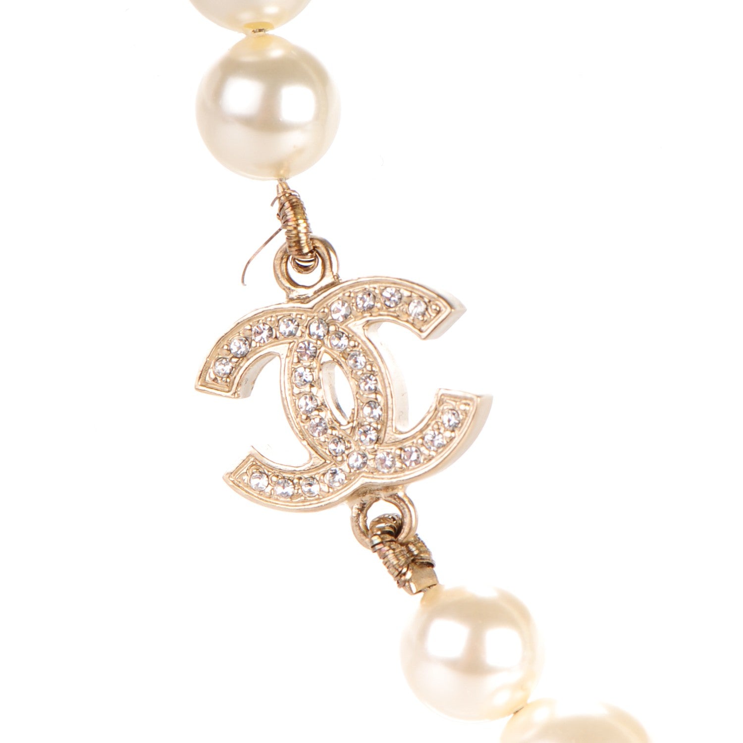 Chanel Graduated Pearl Crystal CC Long Necklace Gold 3 of 5