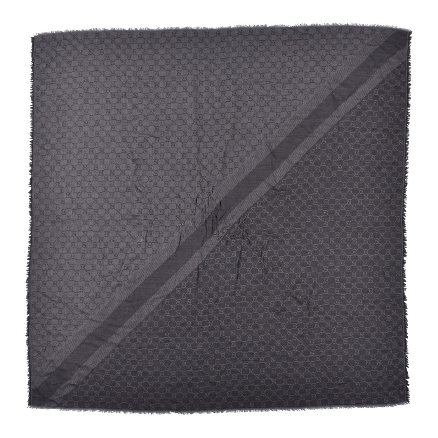 Gucci Wool Silk Monogram GGWeb Fringe Shawl Black Medium Grey 1 of 3
