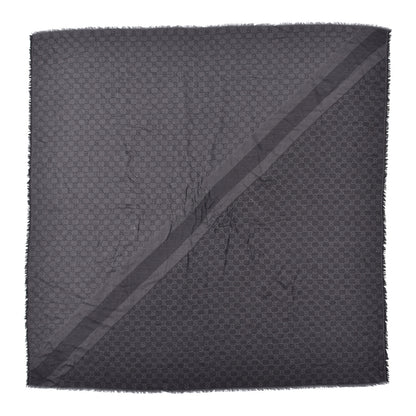 Gucci Wool Silk Monogram GGWeb Fringe Shawl Black Medium Grey 1 of 3