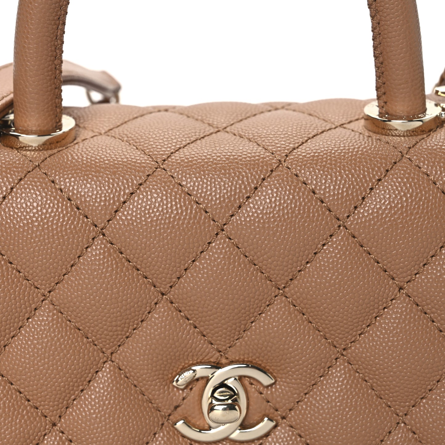Caviar Quilted Mini Coco Handle Flap Beige