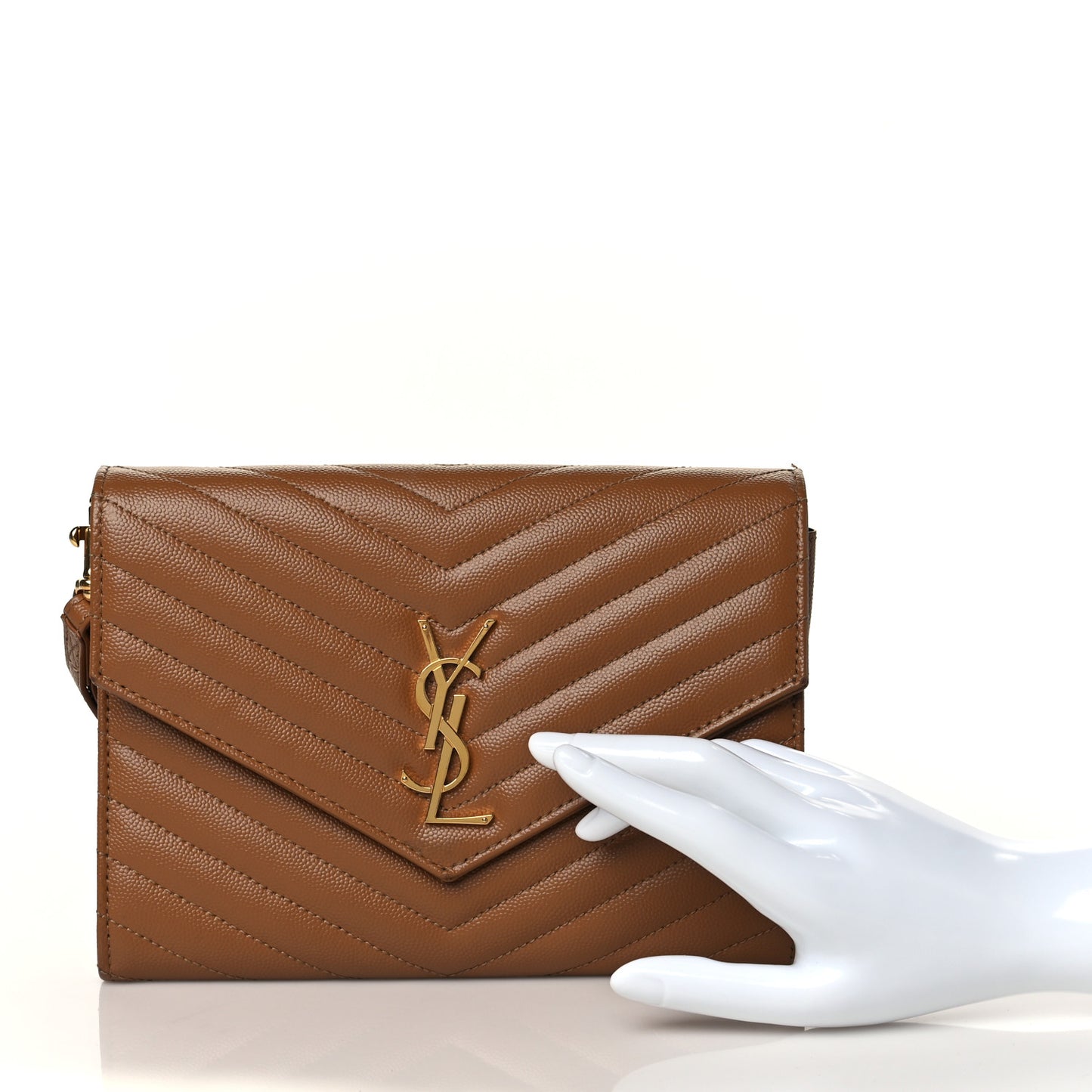 Grain De Poudre Matelasse Chevron Monogram Cassandre Flap Pouch Natural Dark