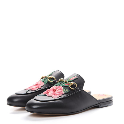 Gucci Calfskin Flower Embroidered Princetown Slippers 36 Black 3 of 10