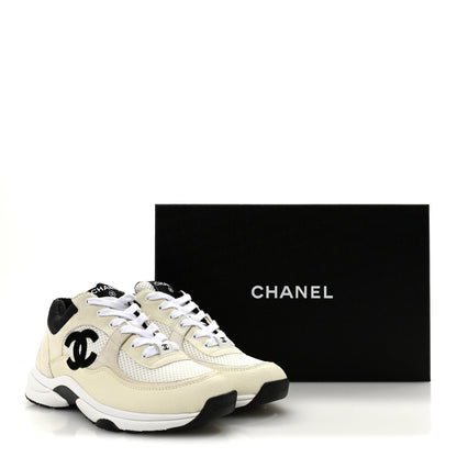 Chanel Mesh Suede Calfskin Grained Calfskin Womens CC Sneakers 38.5 White Black 10 of 10