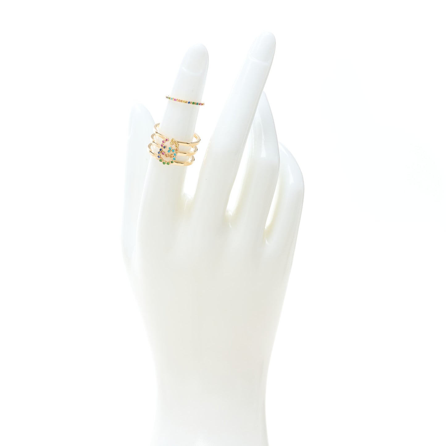 18K Yellow Gold Multi Gemstone Running GG Triple Row Ring 53 6.5