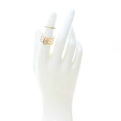 Gucci 18K Yellow Gold Multi Gemstone Running GG Triple Row Ring 53 6.5 2 of 7