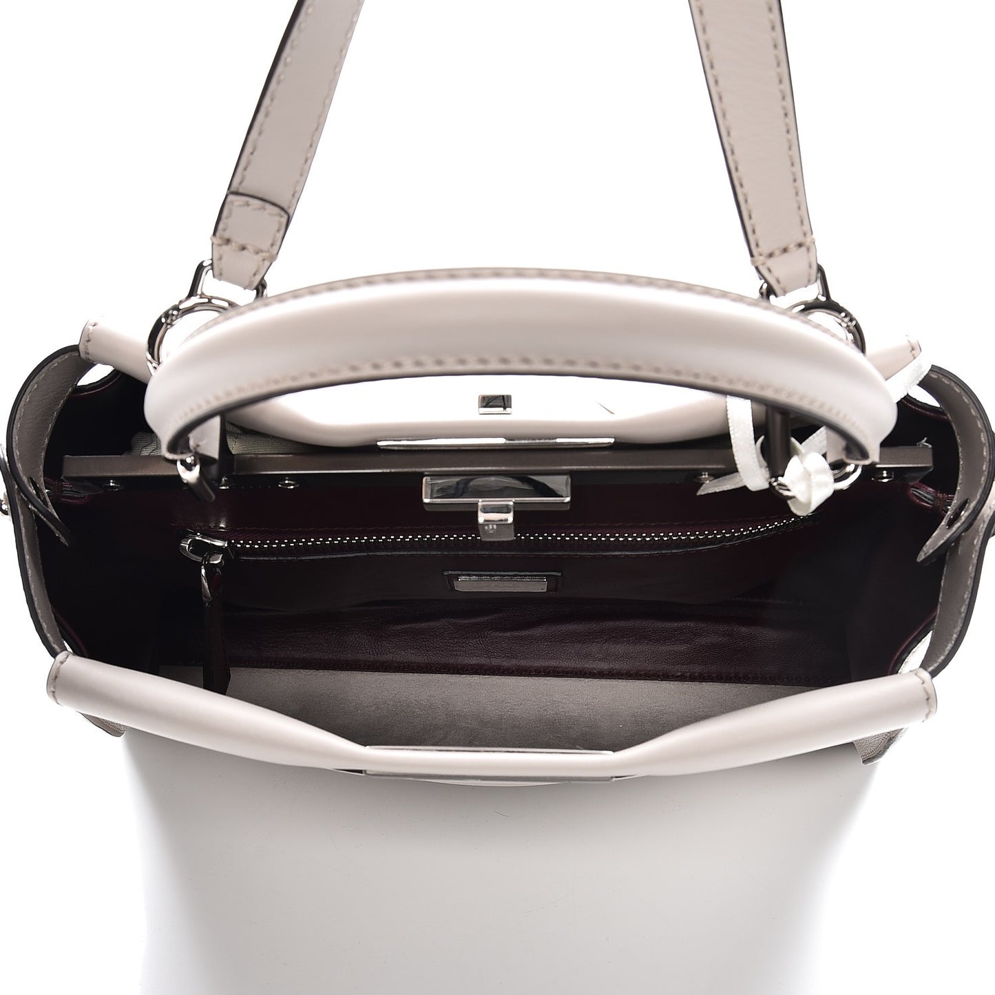 Vitello Seta Shiny Nappa Medium Peekaboo Iconic Satchel Grigio Polvere Bordeaux
