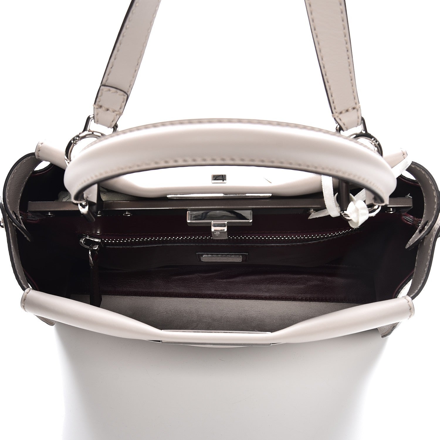 Fendi Vitello Seta Shiny Nappa Medium Peekaboo Iconic Satchel Grigio Polvere Bordeaux 6 of 9