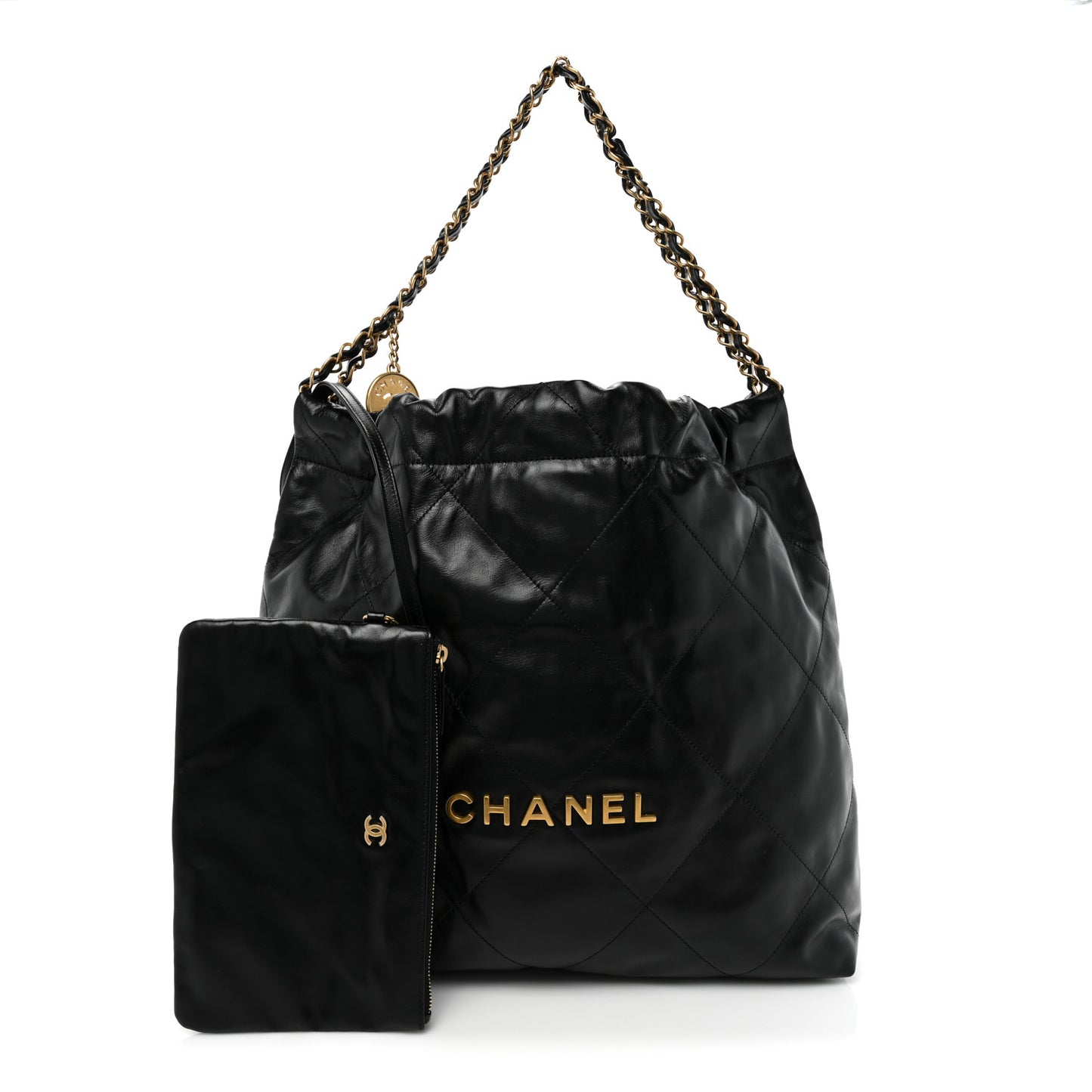 Shiny Calfskin Quilted Chanel 22 Black
