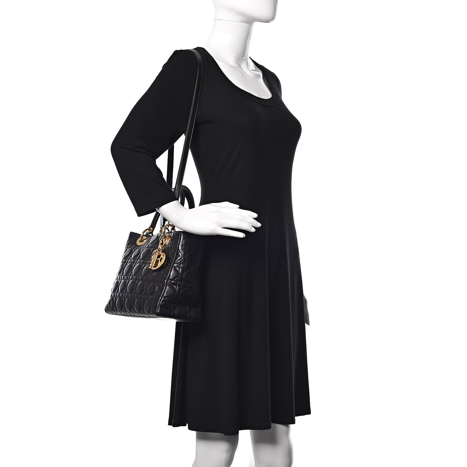 Christian Dior Lambskin Cannage Medium Lady Dior Black 2 of 13