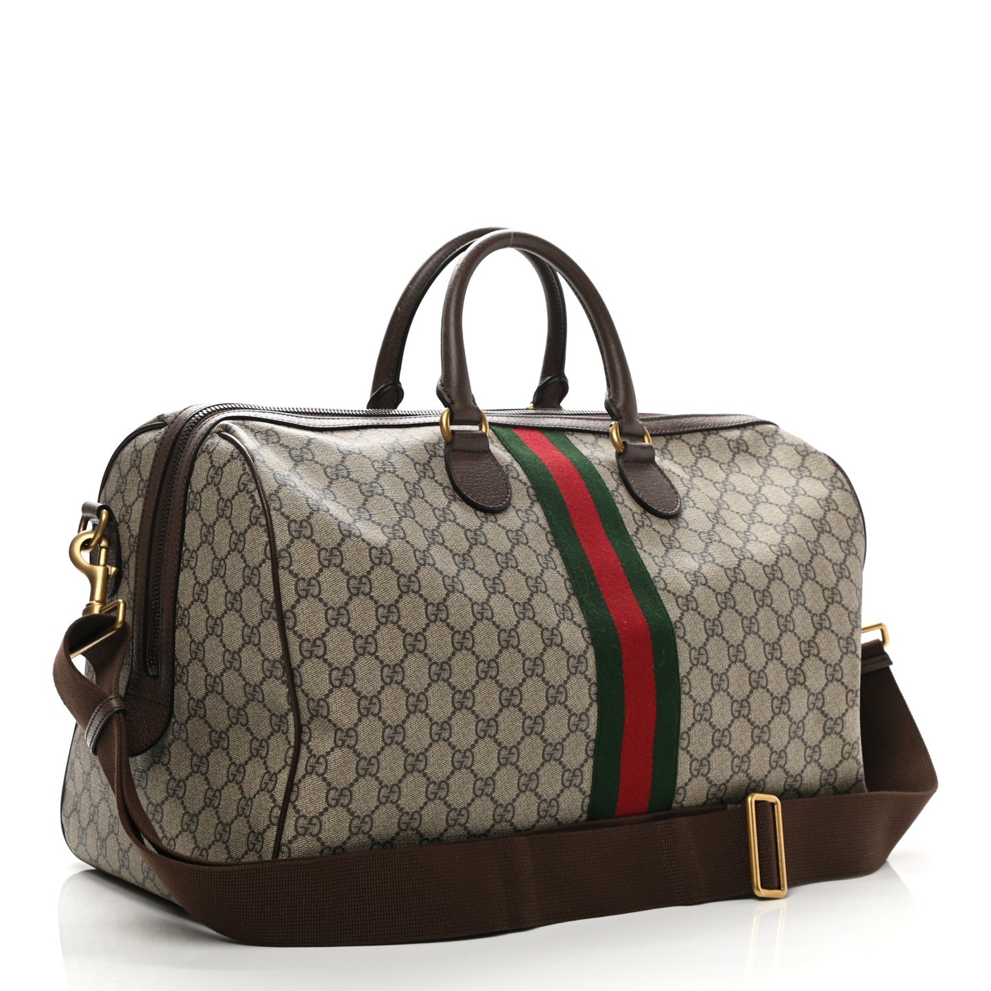 GG Supreme Monogram Textured Dollar Calfskin Web Medium Ophidia Carry-On Duffle Bag Beige Ebony New Acero