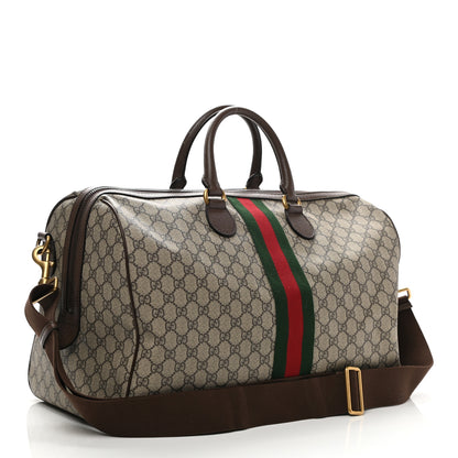 Gucci GG Supreme Monogram Textured Dollar Calfskin Web Medium Ophidia Carry-On Duffle Bag Beige Ebony New Acero 3 of 11