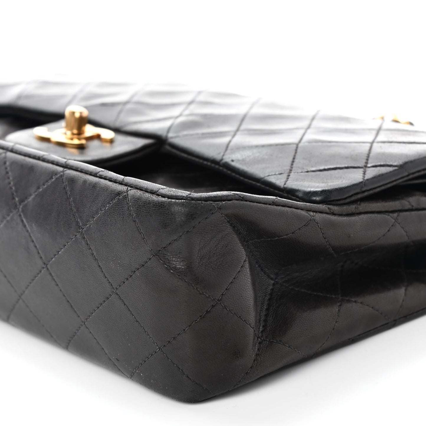 Lambskin Quilted Medium Double Flap Black