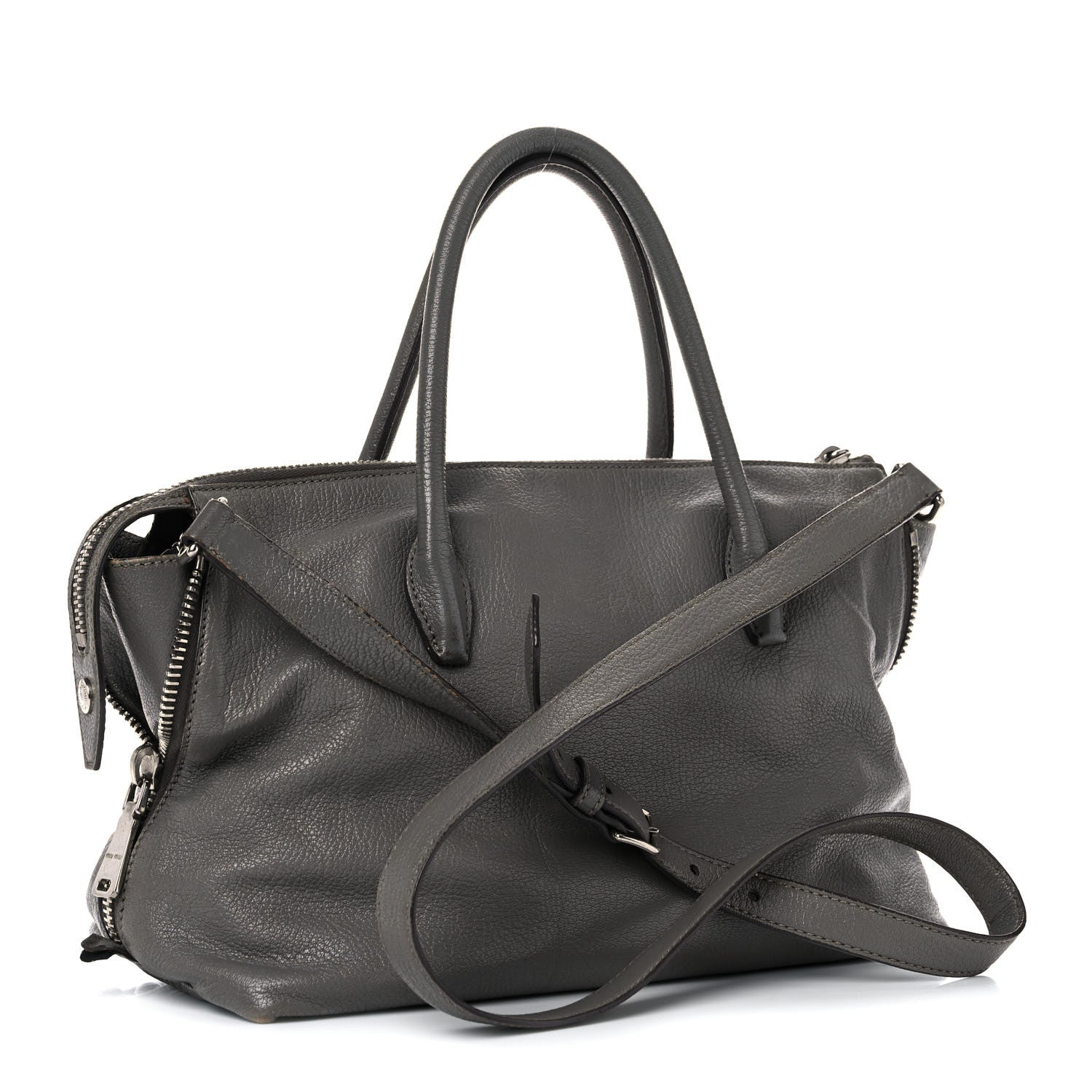 Miu Miu Goatskin Madras Zip Tote Pomice 2 of 28