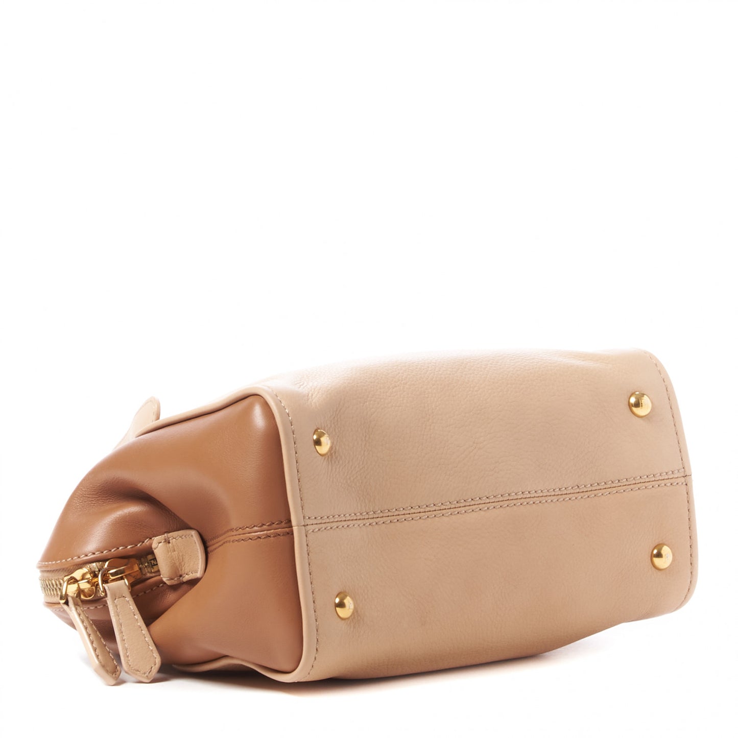 Capra Vitello Dolce Marmol Colorblock Small Chameleon Tote Cipria Makeup Camel