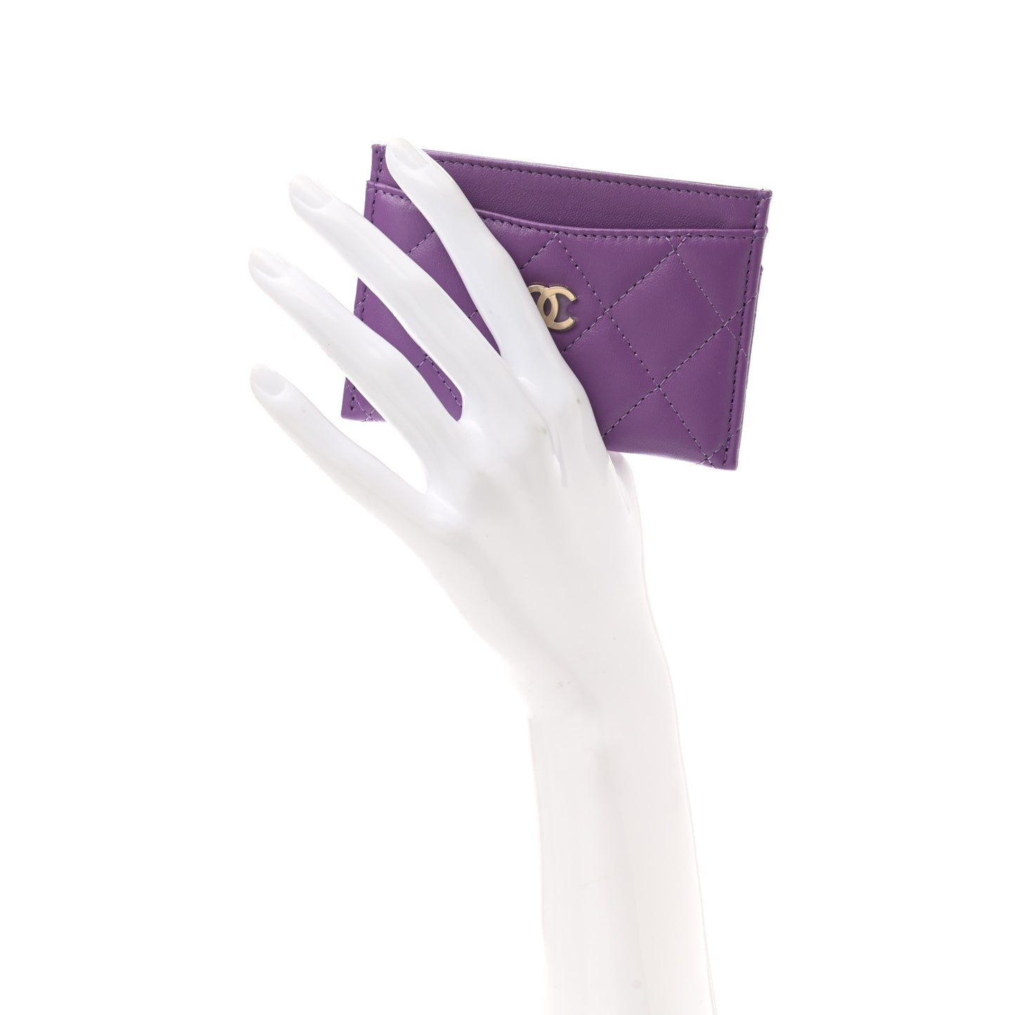 Lambskin Quilted Card Holder Purple