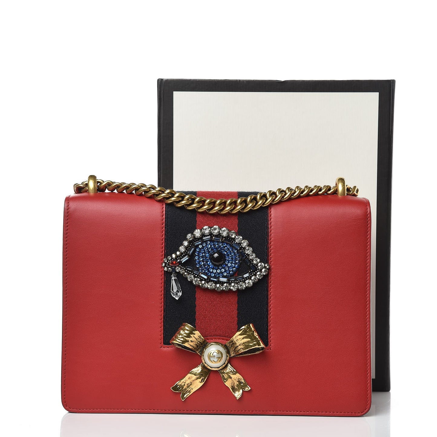 Calfskin Web Medium Peony Chain Shoulder Bag Red