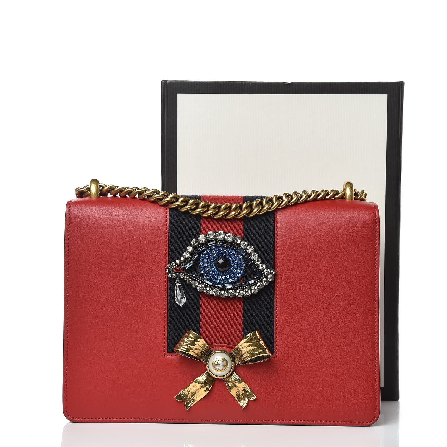 Gucci Calfskin Web Medium Peony Chain Shoulder Bag Red 13 of 13