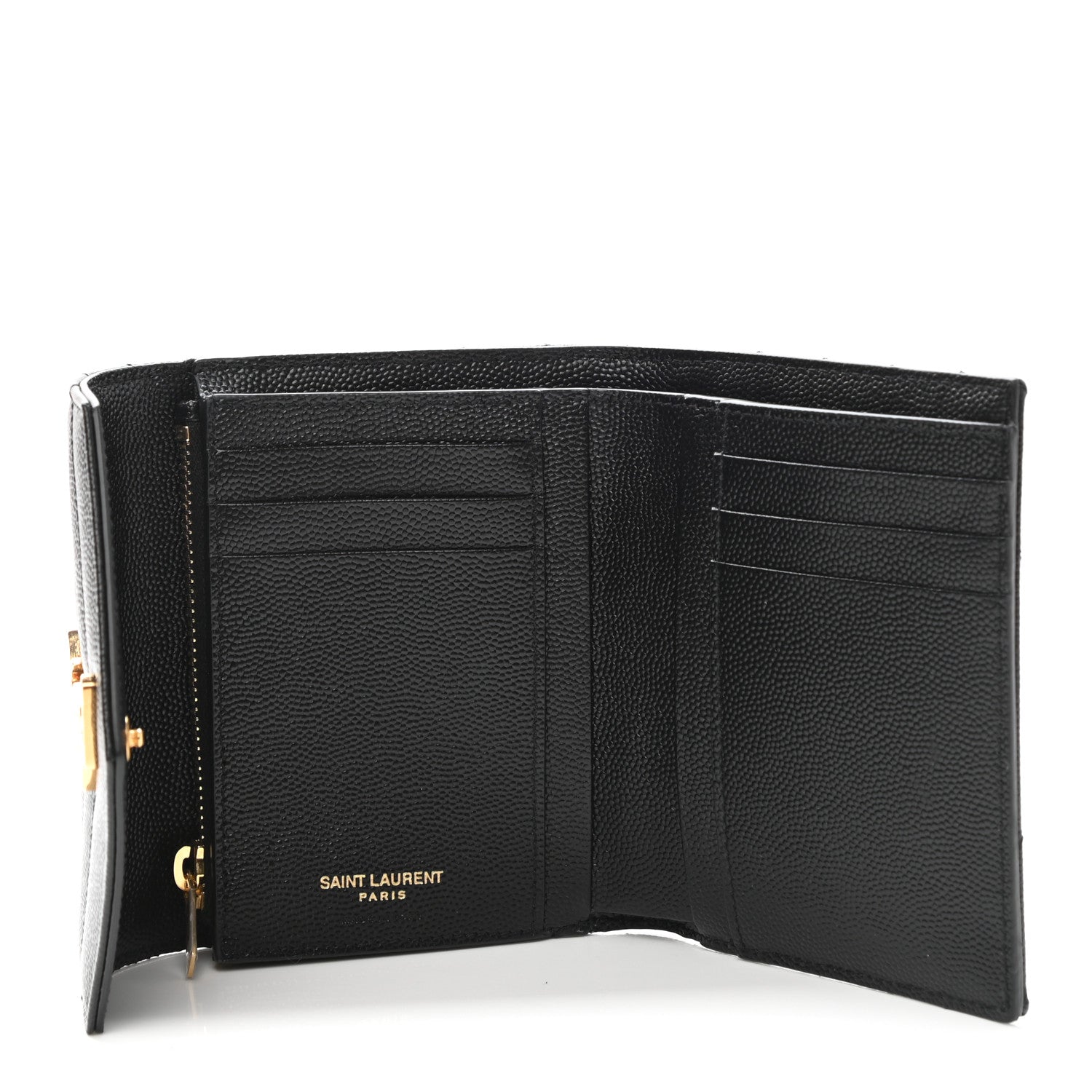 Saint Laurent Grain De Poudre Matelasse Chevron Monogram Compact Tri Fold Wallet Black 5 of 8