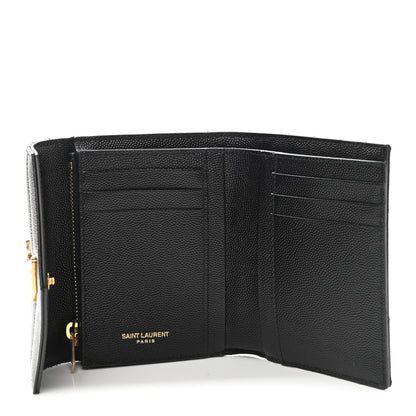 Saint Laurent Grain De Poudre Matelasse Chevron Monogram Compact Tri Fold Wallet Black 5 of 8