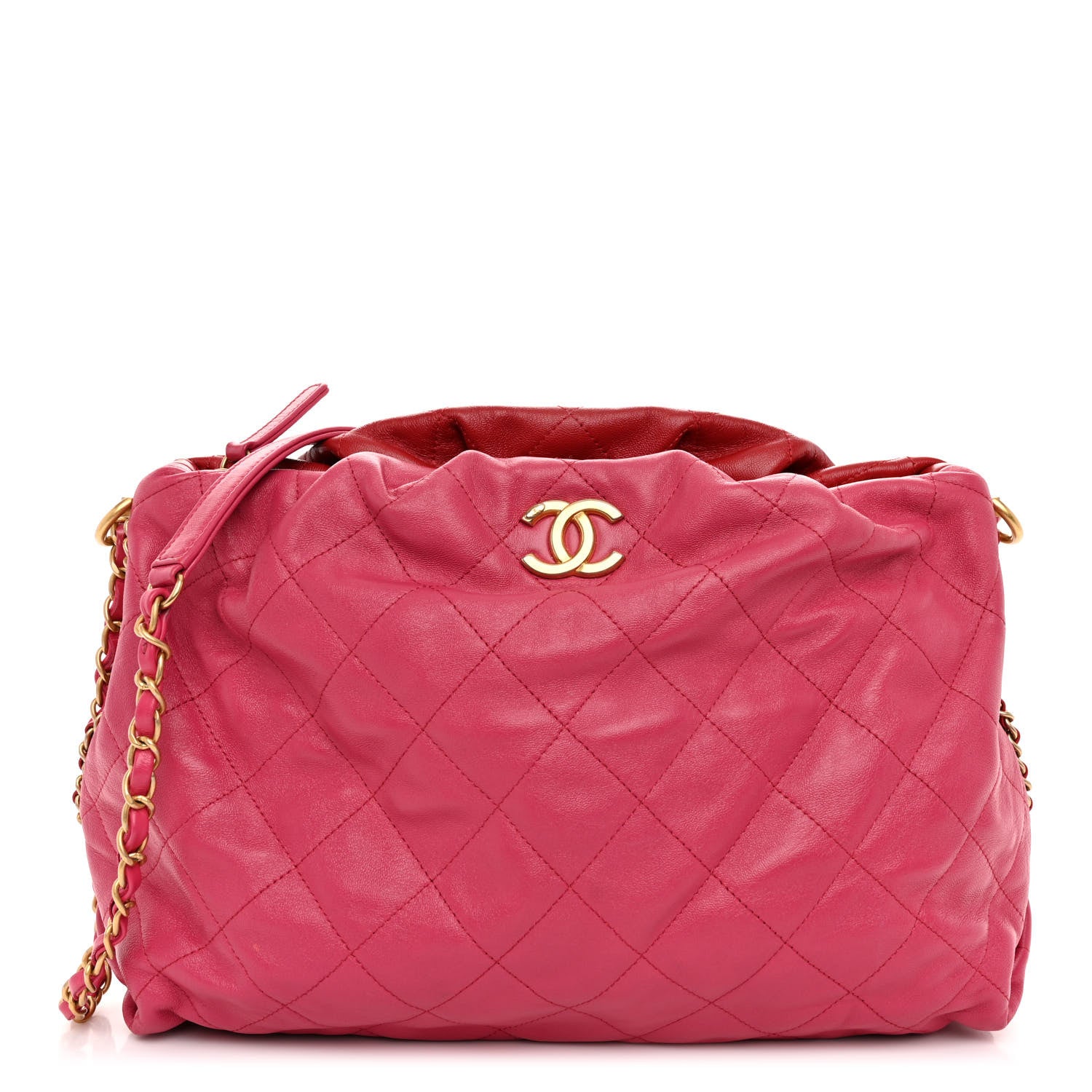 Chanel Calfskin Quilted Coco Shelter Bowling Bag Dark Pink Red 1 of 9