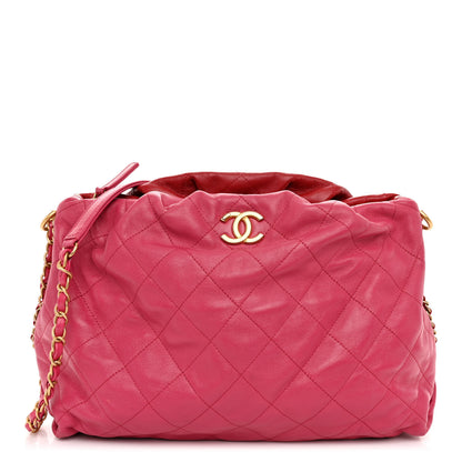 Chanel Calfskin Quilted Coco Shelter Bowling Bag Dark Pink Red 1 of 9