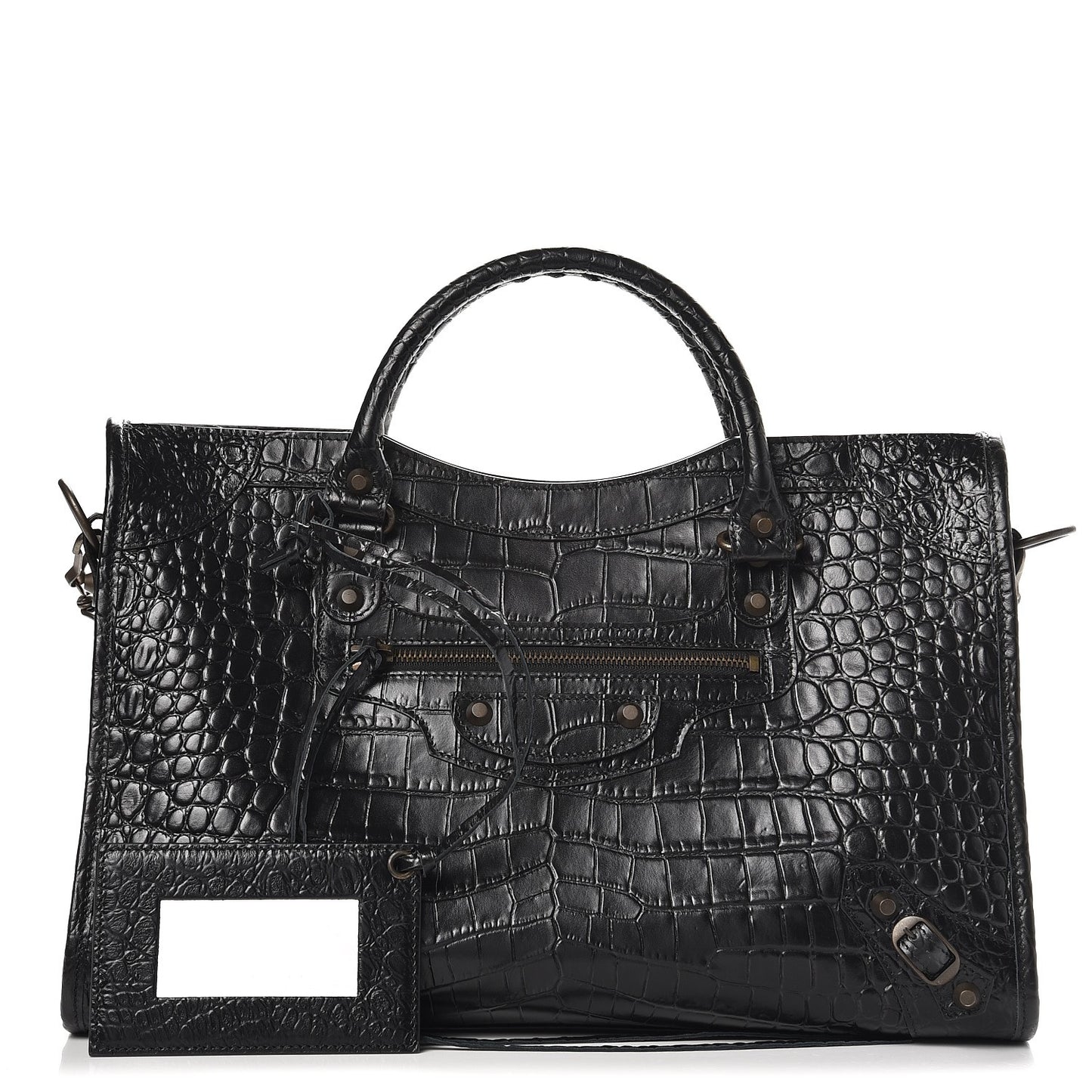 Calfskin Crocodile Embossed Classic Hardware City Black