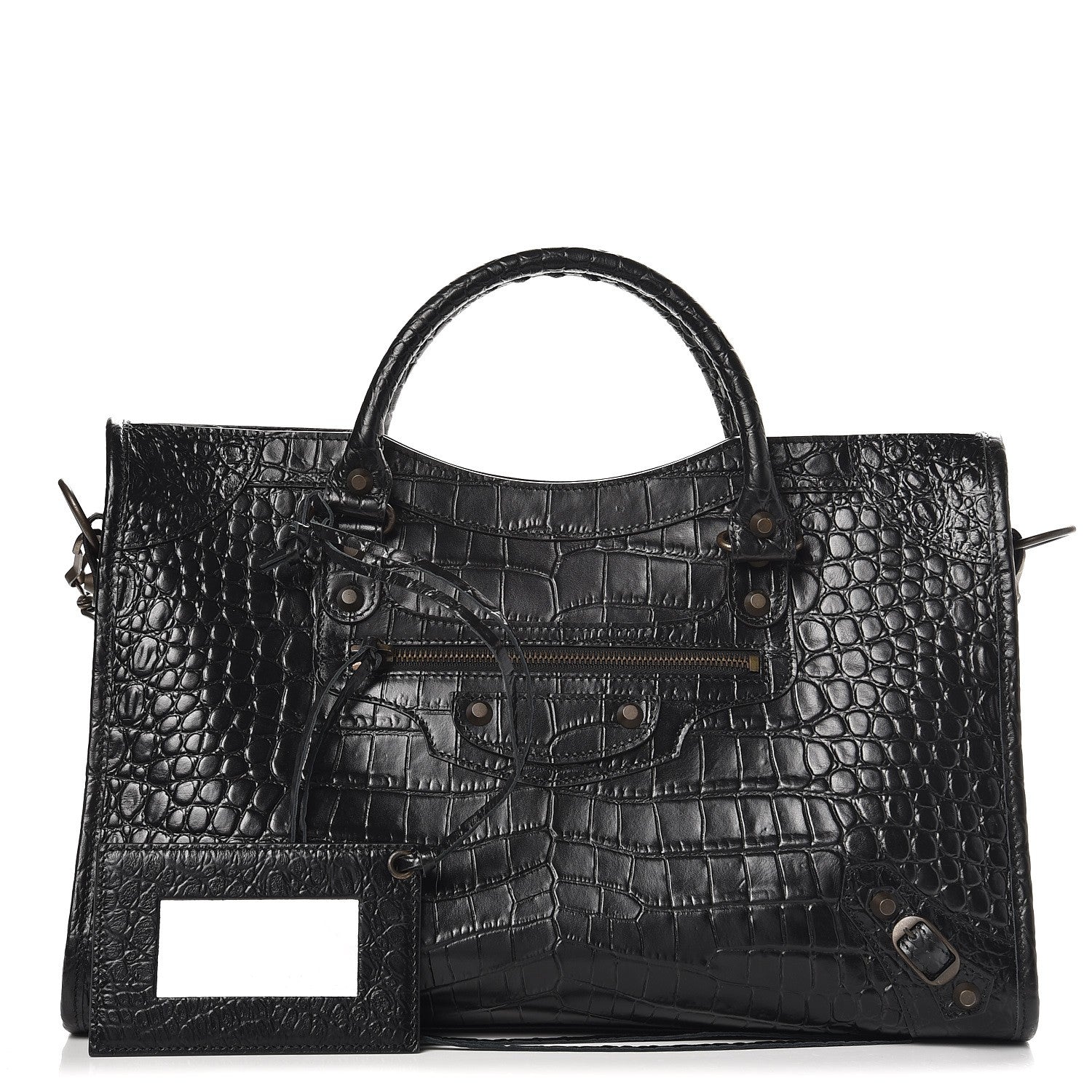Balenciaga Calfskin Crocodile Embossed Classic Hardware City Black 1 of 8